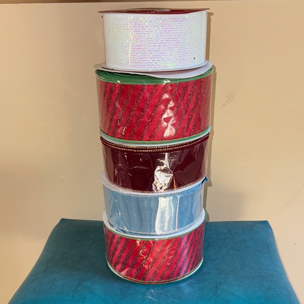 Assorted Decorative Ribbon Bundle - Red& Green, White, Light Blue
